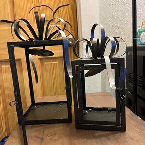 Set of 6 Black Lanterns with Bow on Top